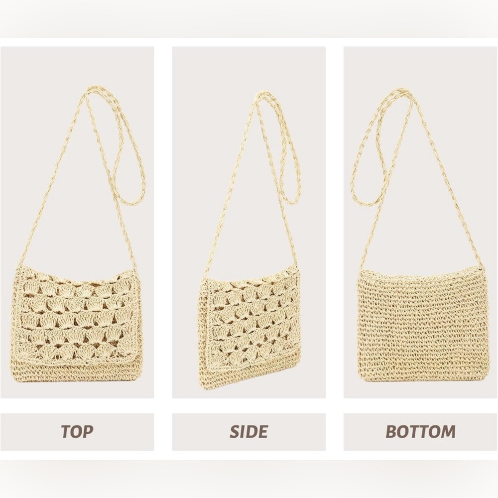 Straw Crossbody Purse Woven Tote Bag Beach Straw Handbag Bohemian Shoulder Bag - Picture 6 of 10